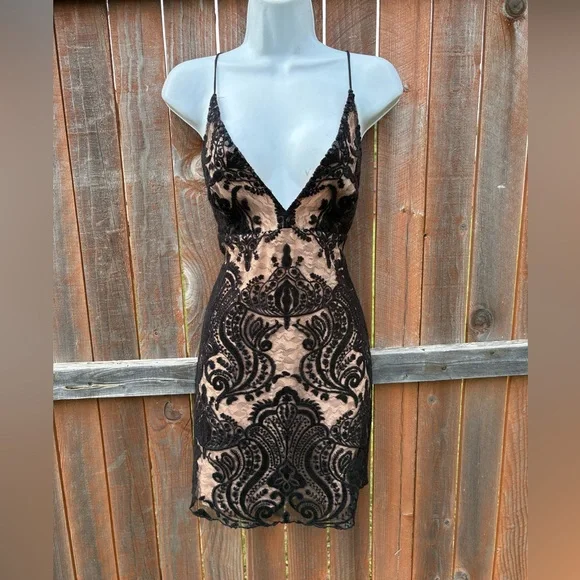 Free People Black and Cream Backless Dress - Picture 5 of 10